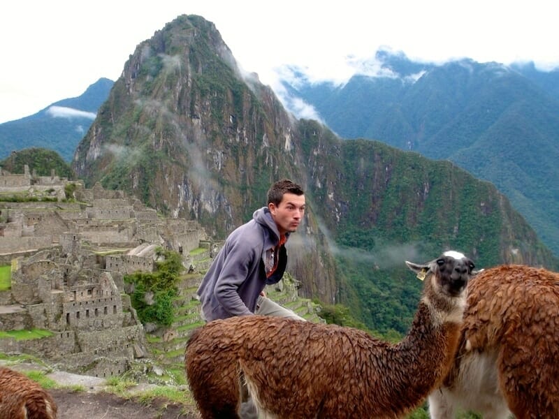 alex avec lama du machu picchualex avec lama du machu picchu
