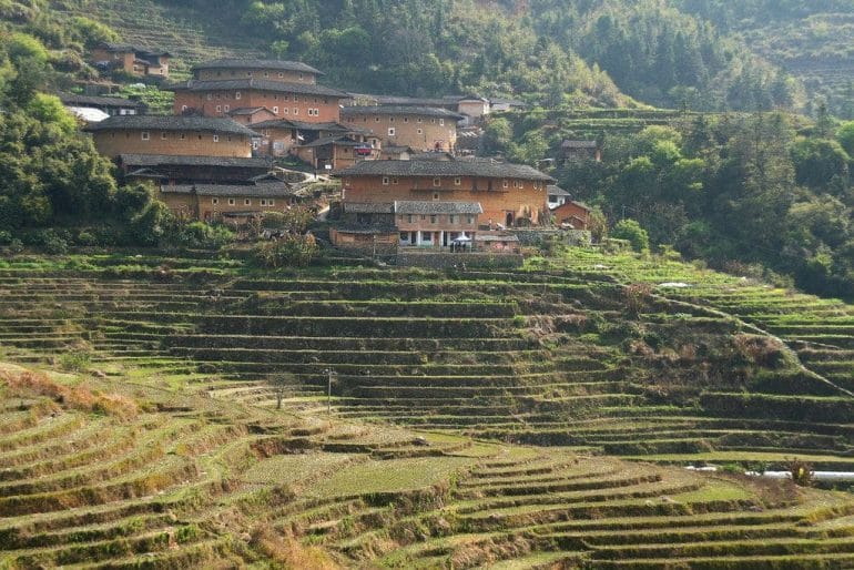 Fujian ses rizières et ses maisons toutes rondes construites par les Hakkas