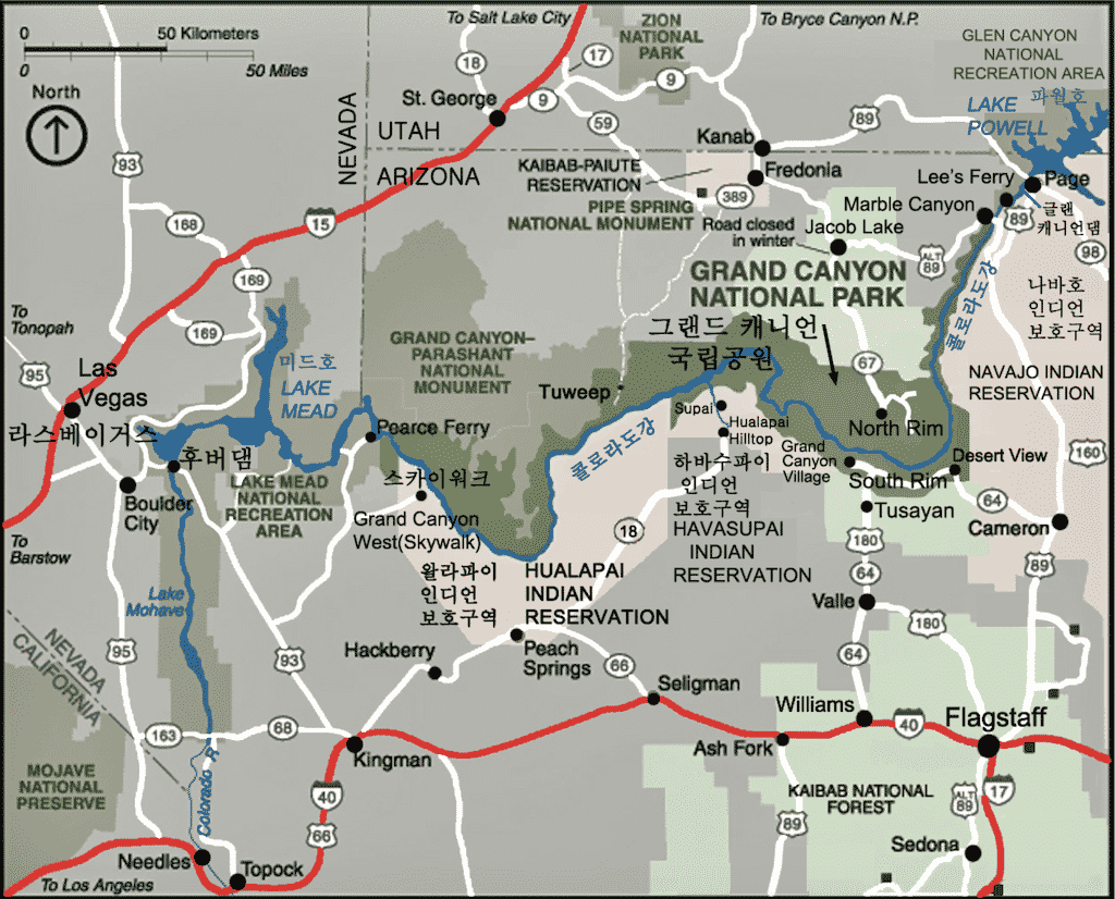 map carte grand canyon
