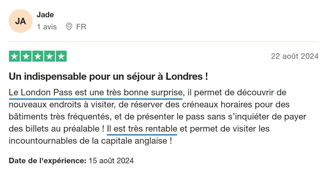 Londres pass avis Trustpilot