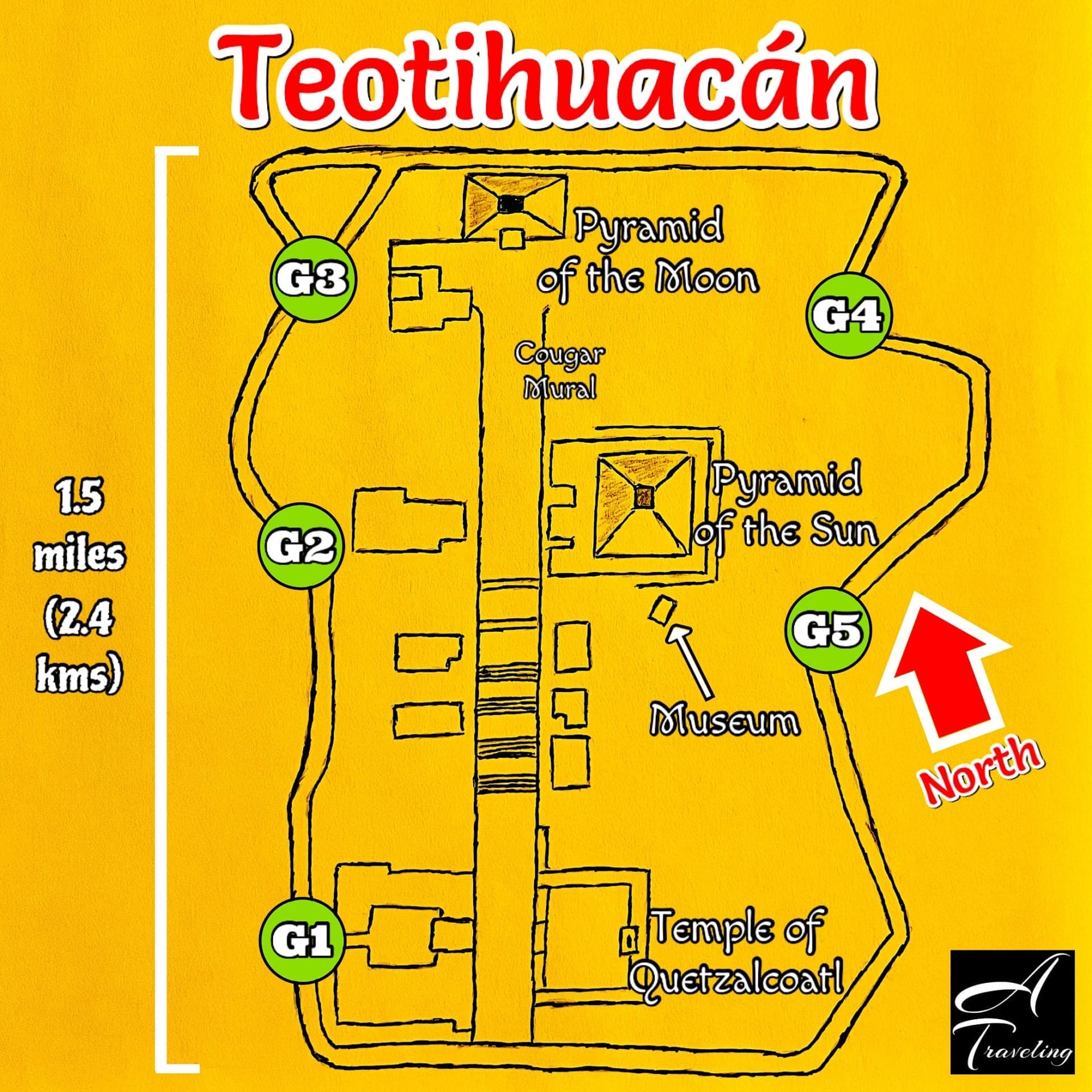 The map of Teotihuacan pyramids in Mexico