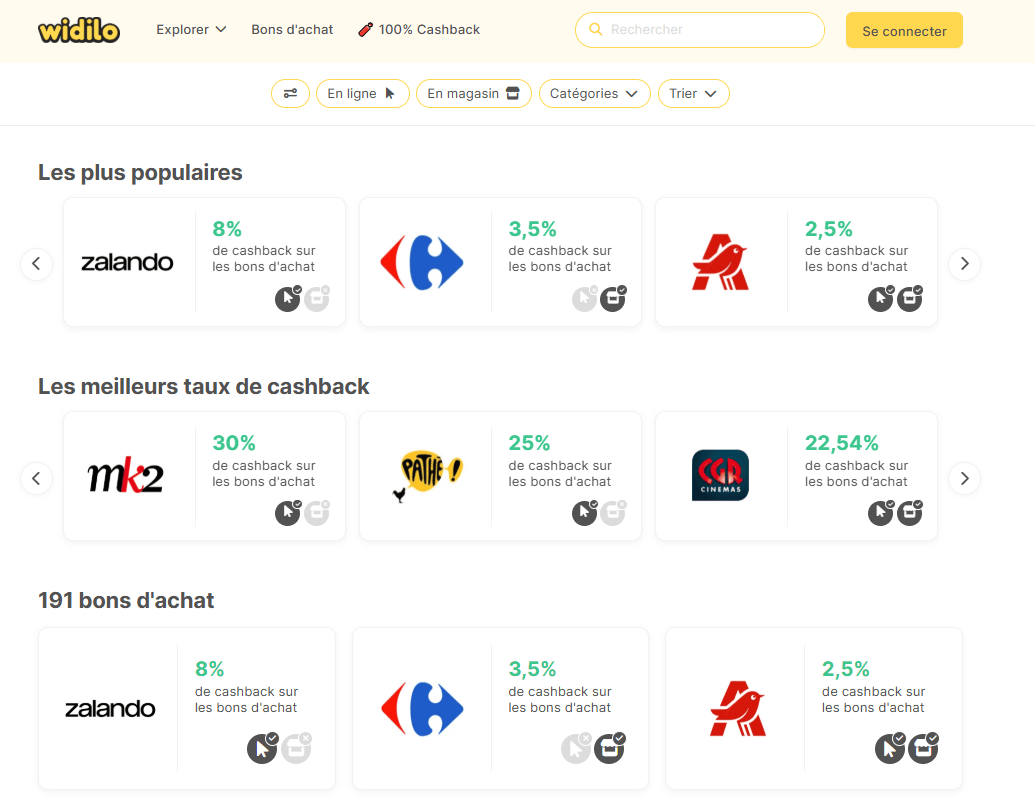 ons d’achats, cashback et double avantage