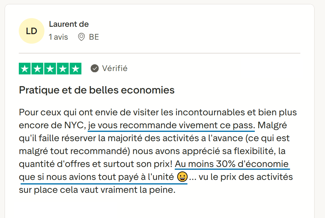 New York Pass Avis client